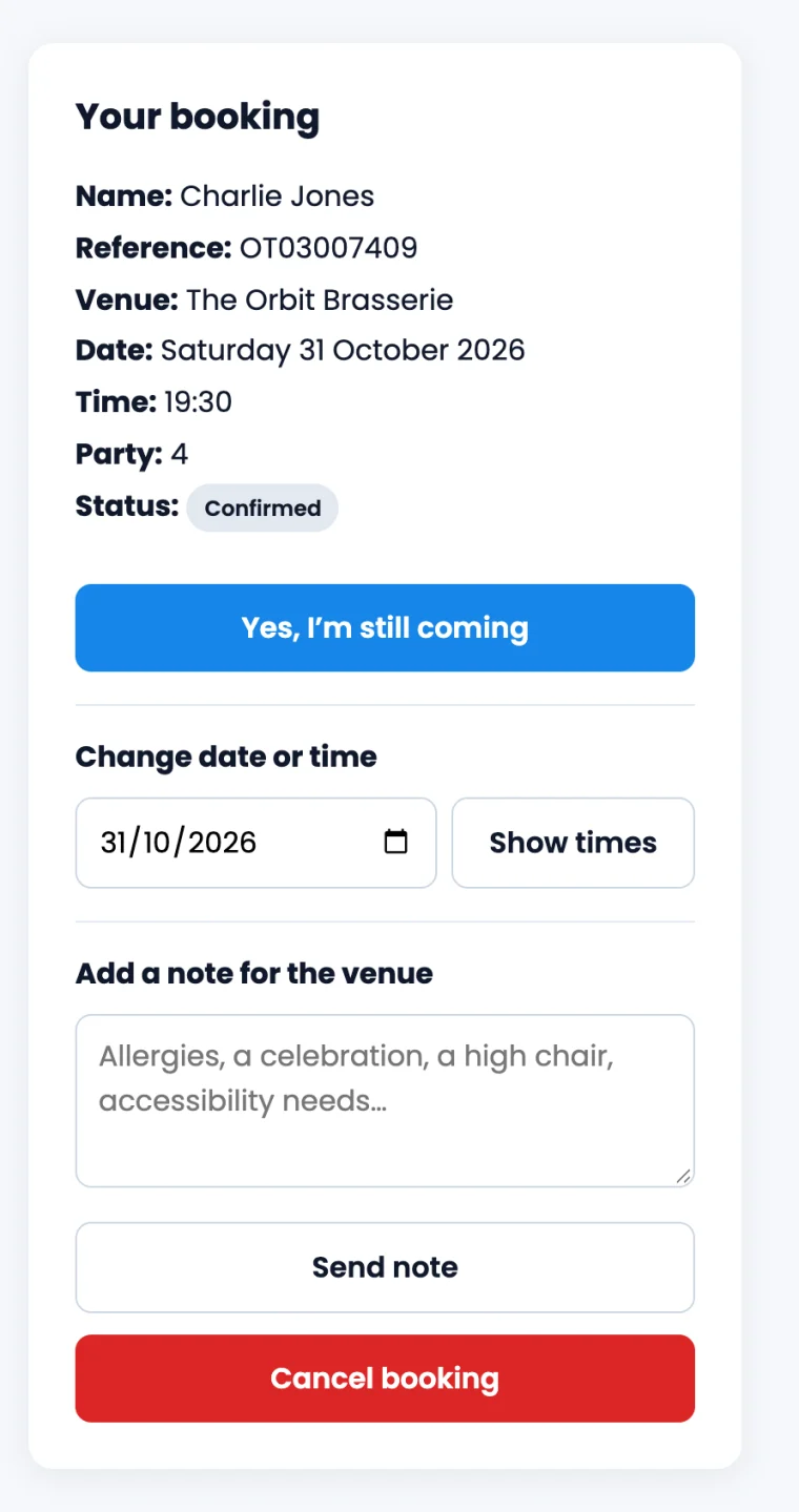 Guest confirming their booking from the reminder link on a phone