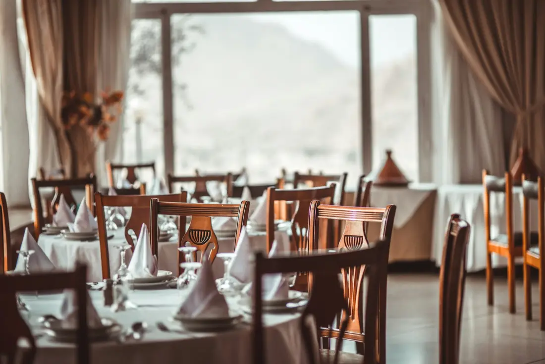 Private dining room laid for an event